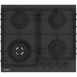 Plaque de cuisson � gaz encastrable samet zacinto 60 cm, 4 feux, verre tremp� noir satin�