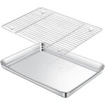 Plaque de cuisson rectangulaire en acier inoxydable avec grille de refroidissement, 31, 5 x 21, 5 x 2 ...