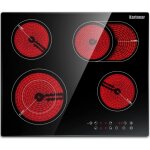Plaque de cuisson en vitroc�ramique encastrable 4 feux avec double zone extensible, table de cuisson ...