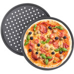 Plaque  pizzas, lot de 2, plat four perfor, trous, acier au carbone, moule, antiadhsif, rond, ? 32 ...