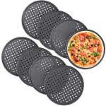 Plaque pizza, lot de 8, ronde, perfor�e, antiadh�sive, tartes flamb�es, en acier, moule, ? 32 cm, anthracite ...