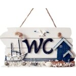 Plaque de porte d�corative en bois sculpt� � la main, panneau wc de style m�diterran�en (21, 7 x 21 cm) ...