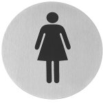 Plaque signal�tique autocollante pour porte de toilettes femmes, inox, diam�tre 75 mm - hendi 663615