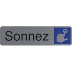 Plaque de signalisation - exacompta - sonnez - aluminium bross� - auto - adh�sif - 165x44mm