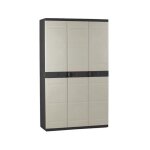 Plastiken - titanium armoire 3 portes avec etageres + penderie l105 x p44 x h176 cm beige et noire gamme ...