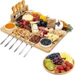 Plateau ap�ritif en bambou ? planche � tapas et � fromage ? avec couteaux, fourchettes, coupelles et ...