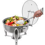 Plateau chauffant en acier inoxydable de 6 litres, chauffe - plat circulaire � alcool (avec couvercle ...