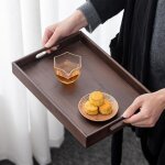 Plateau de service en bois, 37x26x5cm, plateau rectangulaire en bois avec poign�es - plateau de cuisine ...