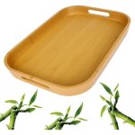 Plateau de service rectangulaire en bambou - 40 x 28 x 5 cm - avec poign�es - grand plateau de service ...