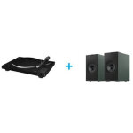 Platine vinyle jvc al - f76b avec 2 enceintes actives bluetooth kef coda w - pack complet noir / vert ...