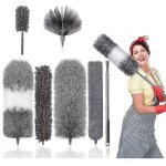 Plumeau, kit de plumeau en microfibre avec manche t�lescopique, amovible, r�utilisable et lavable