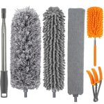 Plumeau poussi�re, microfibre avec poign�e t�lescopique en acier inoxydable, pliable lavable pour nettoyage ...