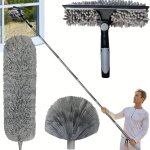 Plumeau t�lescopique 1. 5 - 6m ? t�te de loup, microfibre lavable ? pour plafonds, fen�tres