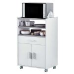 Meuble de cuisine micro - ondes blanc et ciment avec 1 tiroir et 2 portes, 92x59x40 cm