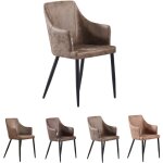 Chaise de salle � manger rembourr�e en similicuir ? dossier haut et accoudoirs ? pieds en m�tal ? marron ...