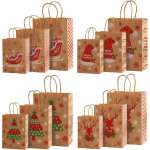Pochette cadeau no�l, 12 pcs sac papier kraft avec poign�e, grande pochette kraft noel, 3 diff�rentes ...