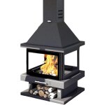Chemin�e centrale � bois 11kw ? 4 faces vitr�es ? double combustion ? pour b�ches 75 cm ? rendement 79% ...