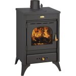Tuttacasa - poele a' bois kir9 / 12 kw structure en acier noir mat avec plaque de cuisson sur le dessus ...