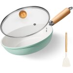 Po�le � frire en c�ramique antiadh�sive 24 cm - avec poign�e et couvercle amovibles - spatule en silicone ...