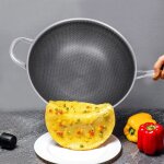 Po�le wok en acier inoxydable 1l avec couvercle po�les woks et po�les � frire � rev�tement en nid d'abeille ...