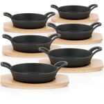 Polons en fonte avec dessous en bois (6 pices)  16 cm dj culotts - preseasoned - bbq - toro