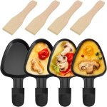 Polon triangle antiadhsif pour raclette fromage ou ?ufs, poigne isole, 4 pelles bois incluses, barbecue ...