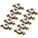 Poign�es de meuble, lot de 10 pi�ces, style antique, en porcelaine blanche et or vieilli.