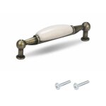 Poign�e de meuble vintage finition laiton porcelaine entraxe 96mm tiroir armoire avec vis