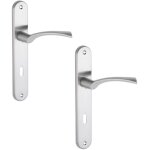 Poign�e de porte int�rieure sur une longue plaque � cl�, finition satin�e noa