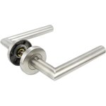 Poign�e de porte, poign�e � levier sur rosace ronde au design cannel�, pour portes de 30 � 48 mm d'�paisseur, ...