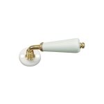Poign�e de porte en porcelaine - d�cor : blanc / laiton - diam�tre : 50 mm - longueur : 110 mm - mat�riau ...