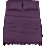 Polyester microfibre parure de lit (4 pi�ces, pourpre) - 1 drap housse 150x200cm, 1 drap plat 266x259cm ...