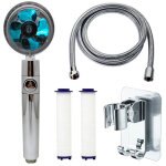 Pomme de douche haute pression, douche � main avec lames de turbor�acteur visibles, pomme de douche pivotante ...