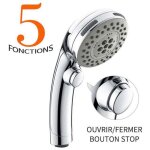 Pommeau de douche avec arr�t d'eau instantan� - jinfgerne - 5 fonctions r�glables, id�al pour le nettoyage ...