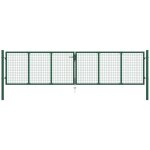 Vidaxl ? portail grillag� acier galvanis� 400x100 cm vert fonc� ? charni�re � boulon ? poteaux � 60 mm ...