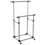 Portant double en acier inoxydable de couleur noire - dim : l 88 / 150 x p 66 x h 96 / 163cm pegane