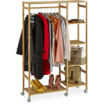 Portant  roulettes bambou, penderie porte vtements tringle rangement 6 tagres, 136, 5 x 92 x 30 cm, ...