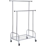 Portant � v�tements double avec �tag�re grille, extensible, chrome