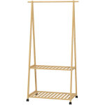 Portant � v�tement portemanteau en bambou sur roulettes avec 2 �tag�res et 2 crochets, pour entr�e, chambre ...