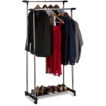 Portant  vtements  roulettes, 2 tringles, porte - manteaux, rangement chaussures, 162x150x48 cm, argent ...