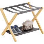 Porte - bagages, porte - valise pliant avec �tag�re de rangement, porte - bagages en bambou de qualit� ...