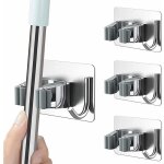 Porte - balai mural, en acier inoxydable, adh�sif mop support avec crochets, placard � balais multifonction ...
