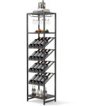 Porte - bouteilles mural avec porte - verres, cadre m�tallique pour 8 bouteilles avec �tag�re ouverte, ...