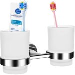 Porte - brosse � dents mural en acier inoxydable avec verre d�poli (double)
