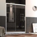 Idralite - porte cabine de douche verre et profil pvc blanc h 200 mod. glax 1 porte 120 cm transparent ...