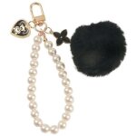 Porte - cl�s kawaii love bear rose et noir avec pompon pour sac � main pour femme