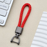 Porte - cl�s de voiture en cuir rouge cr�atif avec pendentif en forme de fer � cheval