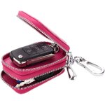 Porte - cl�s de voiture unisexe en cuir v�ritable avec fermeture �clair (rose)