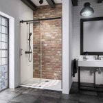 Porte de douche coulissante, verre 6 mm anticalcaire, style atelier industriel, profilé noir, newstyle ... Porte de douche coulissante, verre 6 mm anticalcaire, style atelier industriel, profilé noir, newstyle ...