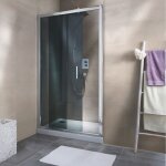 Porte de douche coulissante, verre 6 mm anticalcaire, verre anthracite fum, profil aspect chrom, reverso ...